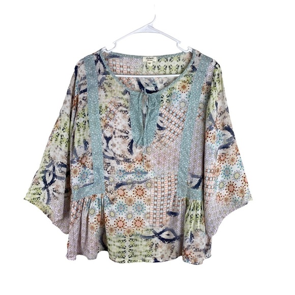 Dylan Blouse Top Boho Patchwork Print Pullover Women’s Size XS Blue Green Multi - Picture 9 of 9